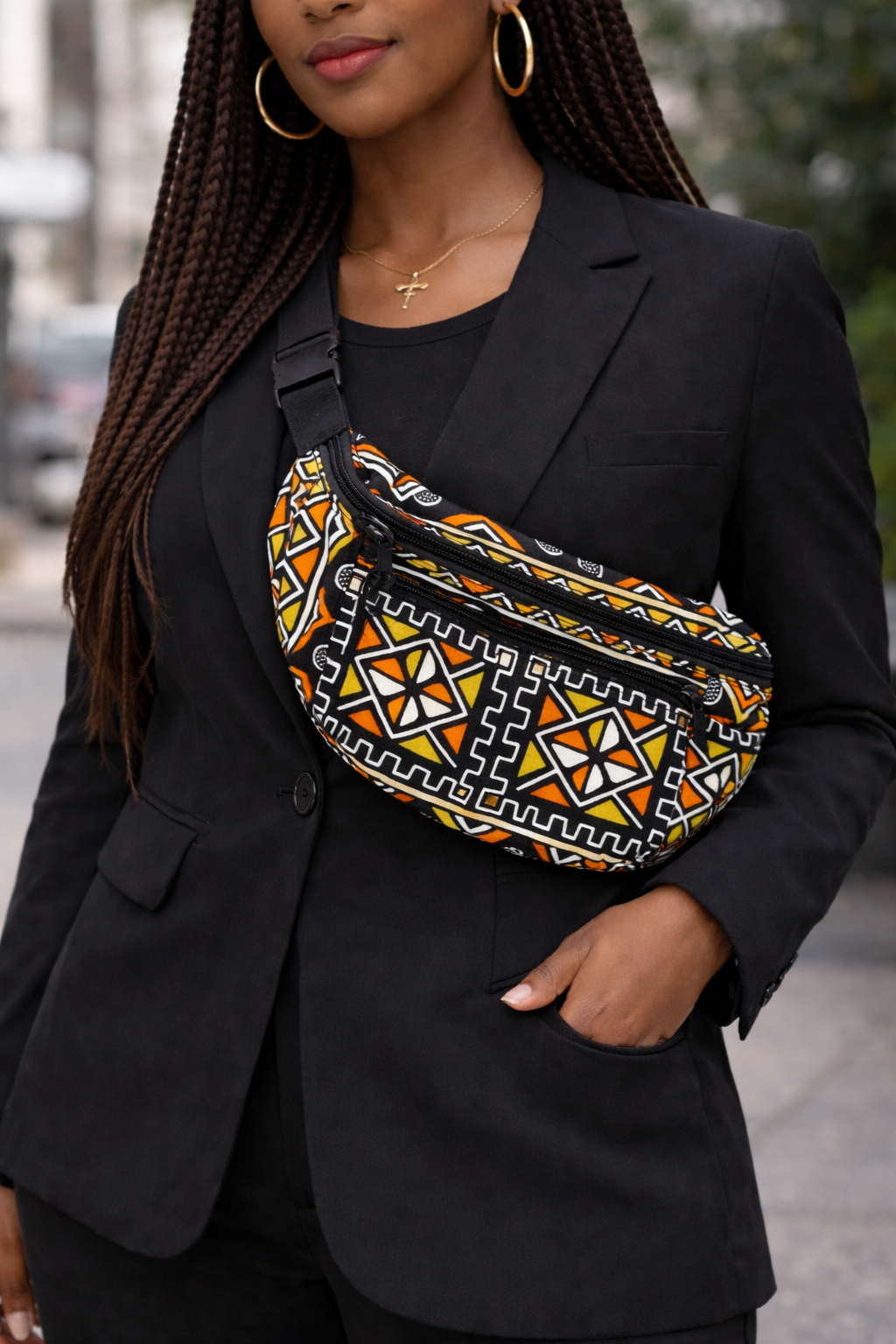 Sac banane Wax africain – Double zip, bandoulière réglable