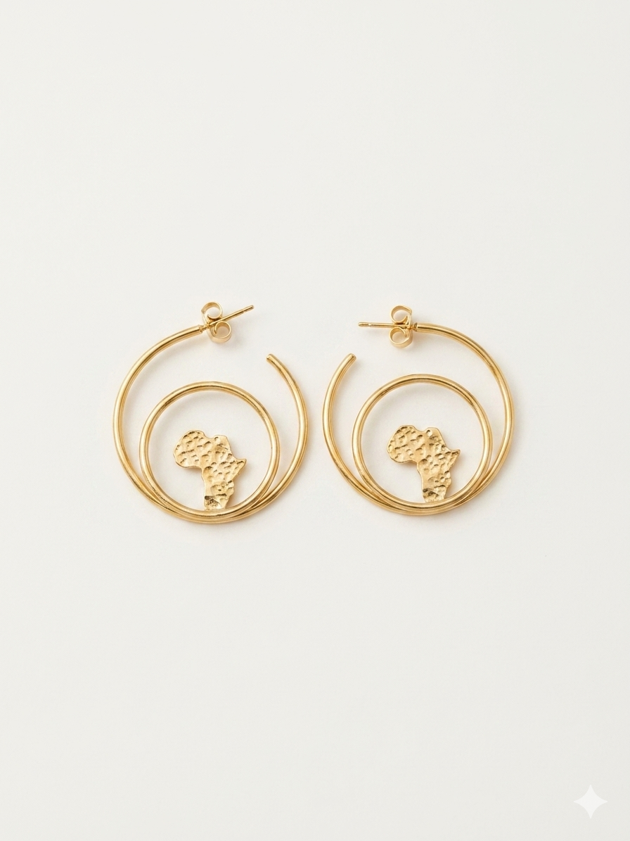 Boucles d’oreilles africaines Zaria en laiton – Créoles carte d’Afrique artisanales | Maison Mousso