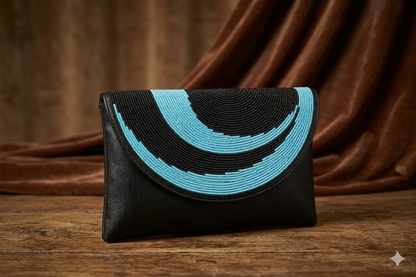 Pochette Nisaï – sac masaï en perles brodées à la main et simili cuir de qualité | sans bandoulière