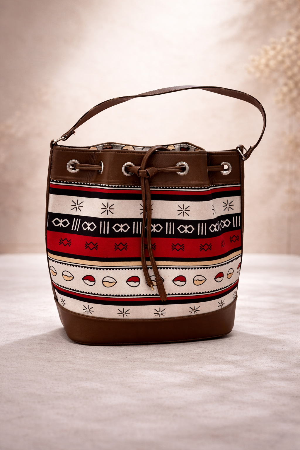 Sac seau Fati en wax africain – Sac à main femme élégant avec poche intérieure zippée