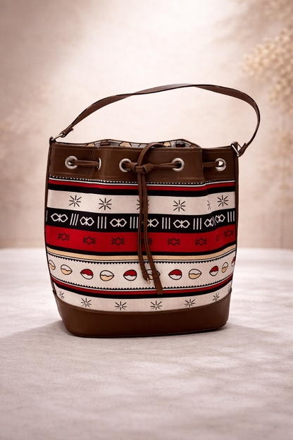 Sac seau Fati en wax africain – Sac à main femme élégant avec poche intérieure zippée