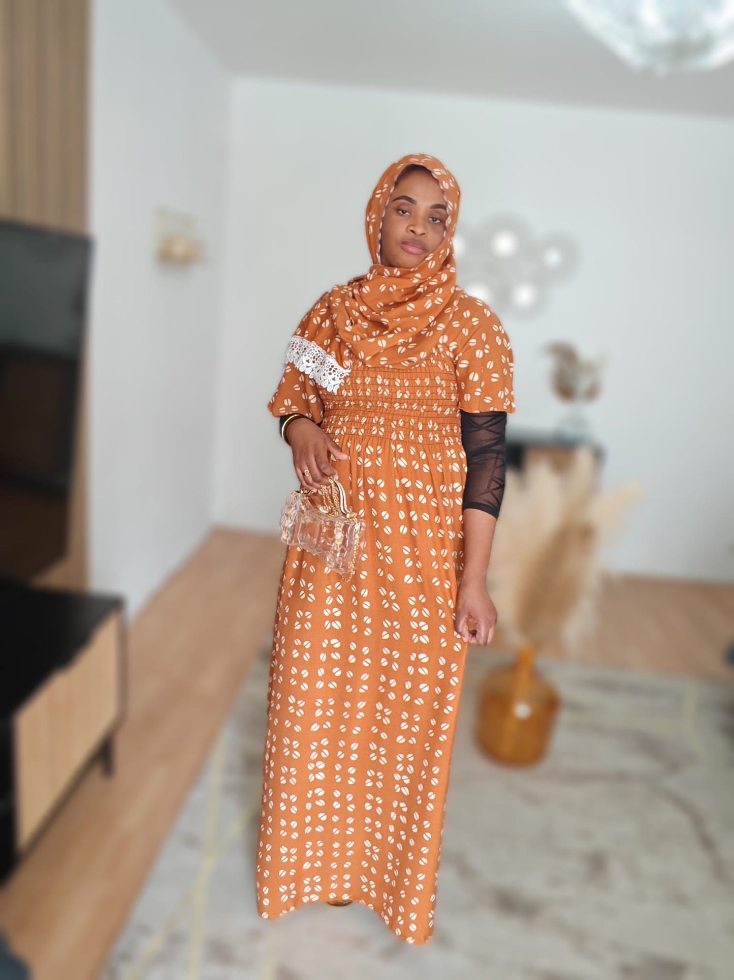 Magnifique robe longue motif cauris 100% coton