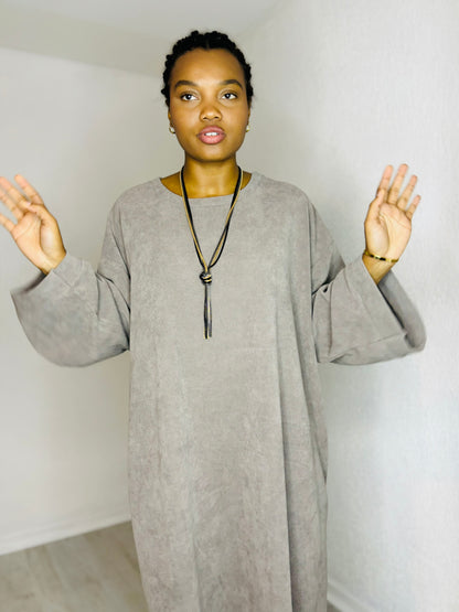Robe longue en velours côtelé
