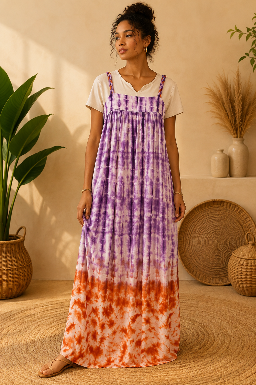 Robe longue Tie & Dye – Violet & Orange