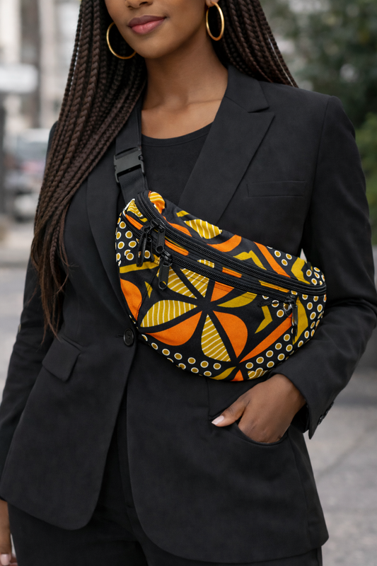 Sac banane Wax africain – Double zip, bandoulière réglable