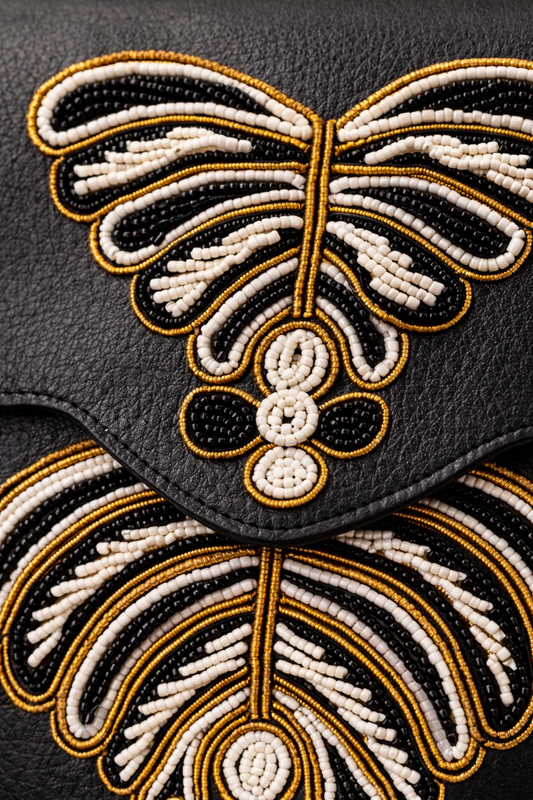 Sac Kidé Noir – Sac Bandoulière Élégant en Simili Cuir & Perles Artisanales masaï