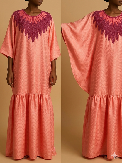 Robe/abaya longue fluide élégante – Coupe ample & broderie raffinée (plusieurs coloris)