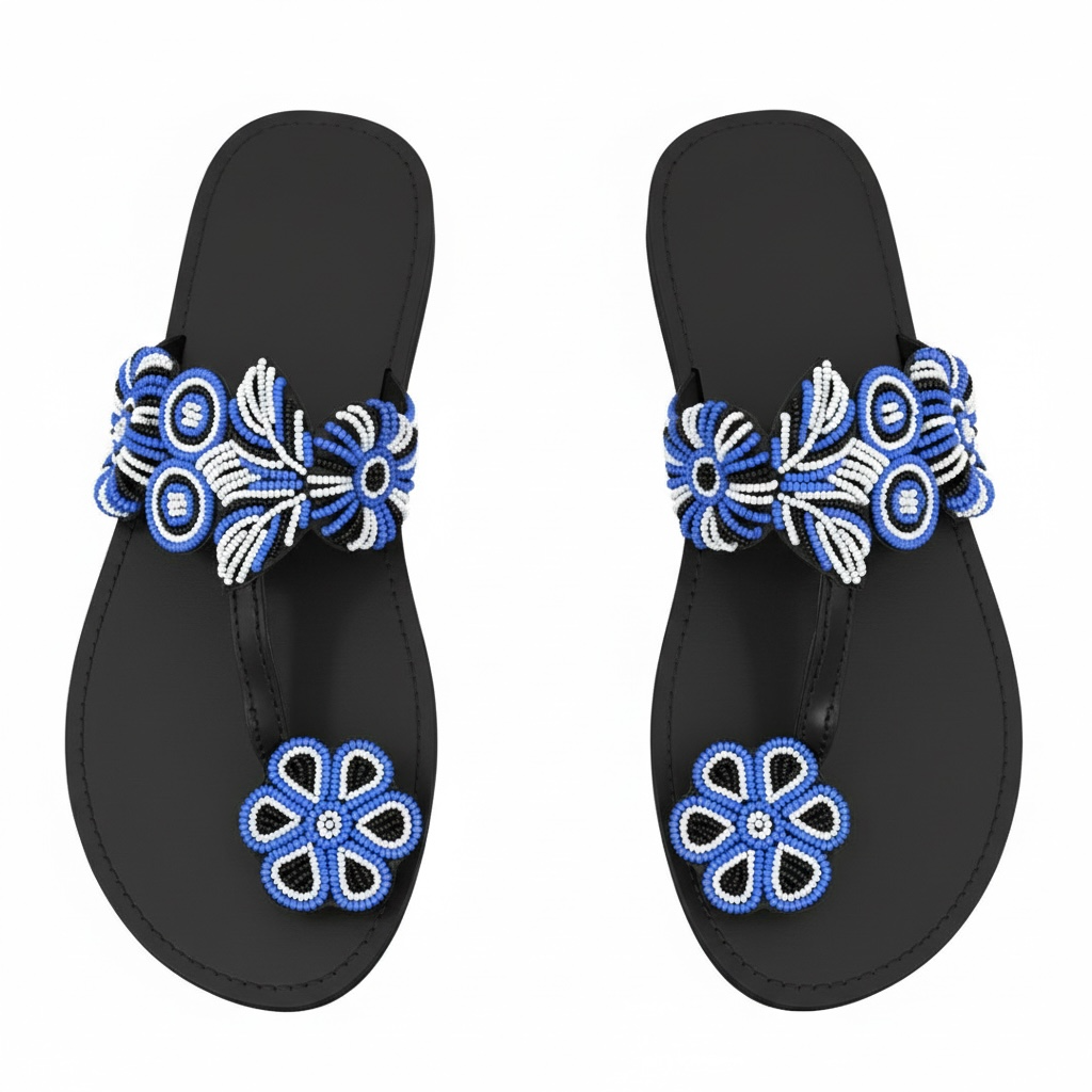 Sandales Azura – Perles Artisanales Bleu & Blanc | Taille 40