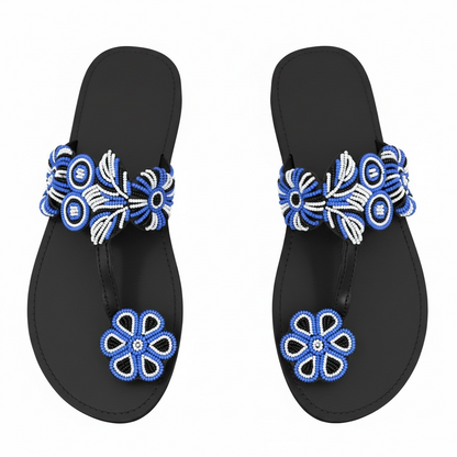 Sandales Azura – Perles Artisanales Bleu & Blanc | Taille 40