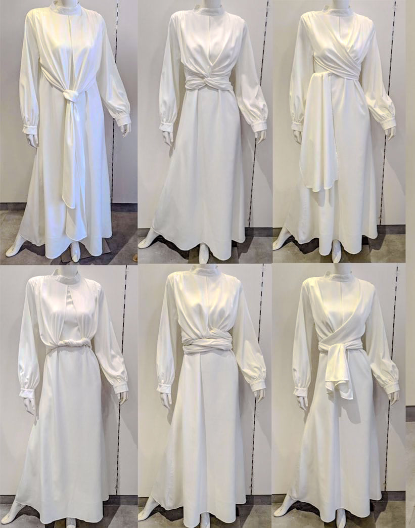 Robe longue  « DIza » en satin avec bande à nouer de 7 façon