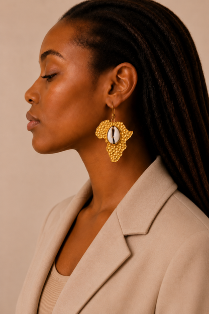 Boucles d’oreilles Afrika – Carte d’Afrique & Cauri