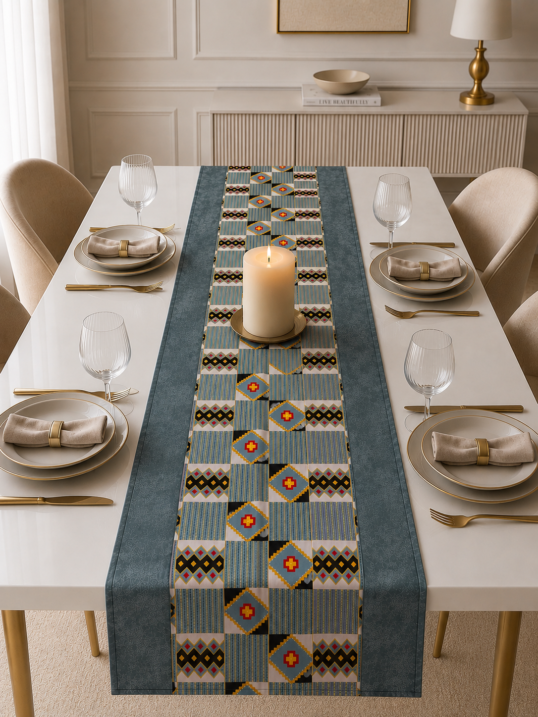 Collection Nani – Chemins de table en simili cuir et wax