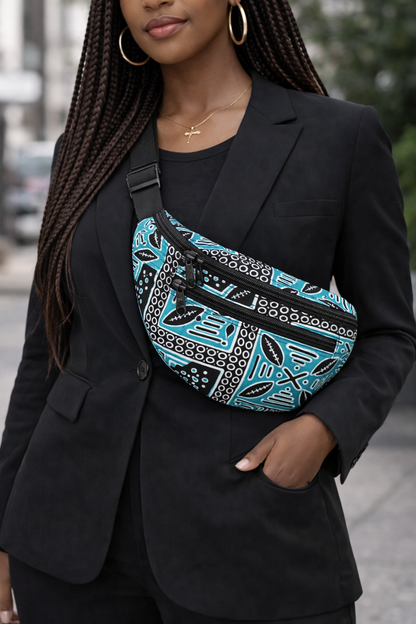 Sac banane Wax africain – Double zip, bandoulière réglable