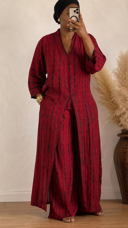 Ensemble Liyana – Tunique longue fendue & pantalon palazzo en coton teint naturellement