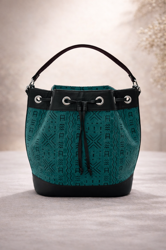 Sac seau Fati en wax africain – Sac à main femme élégant avec poche intérieure zippée