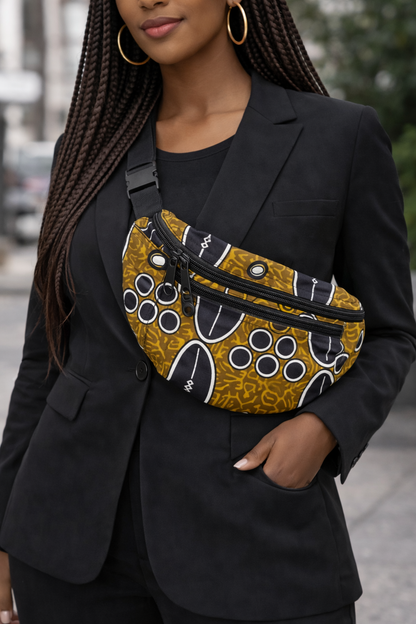 Sac banane Wax africain – Double zip, bandoulière réglable
