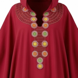 Caftan long brodé femme – robe ample élégante (bleu & rouge) avec foulard assorti