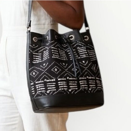 Sac seau Fati en wax africain – Sac à main femme élégant avec poche intérieure zippée