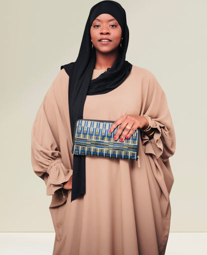 Abaya papillon poignets froncés tissu soie de médine premium