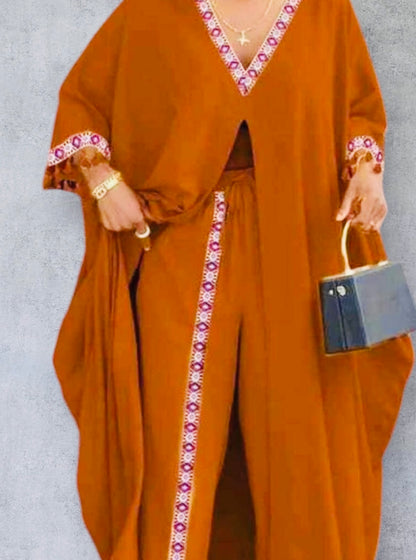 Ensemble tunique ouvert en V et son pantalon