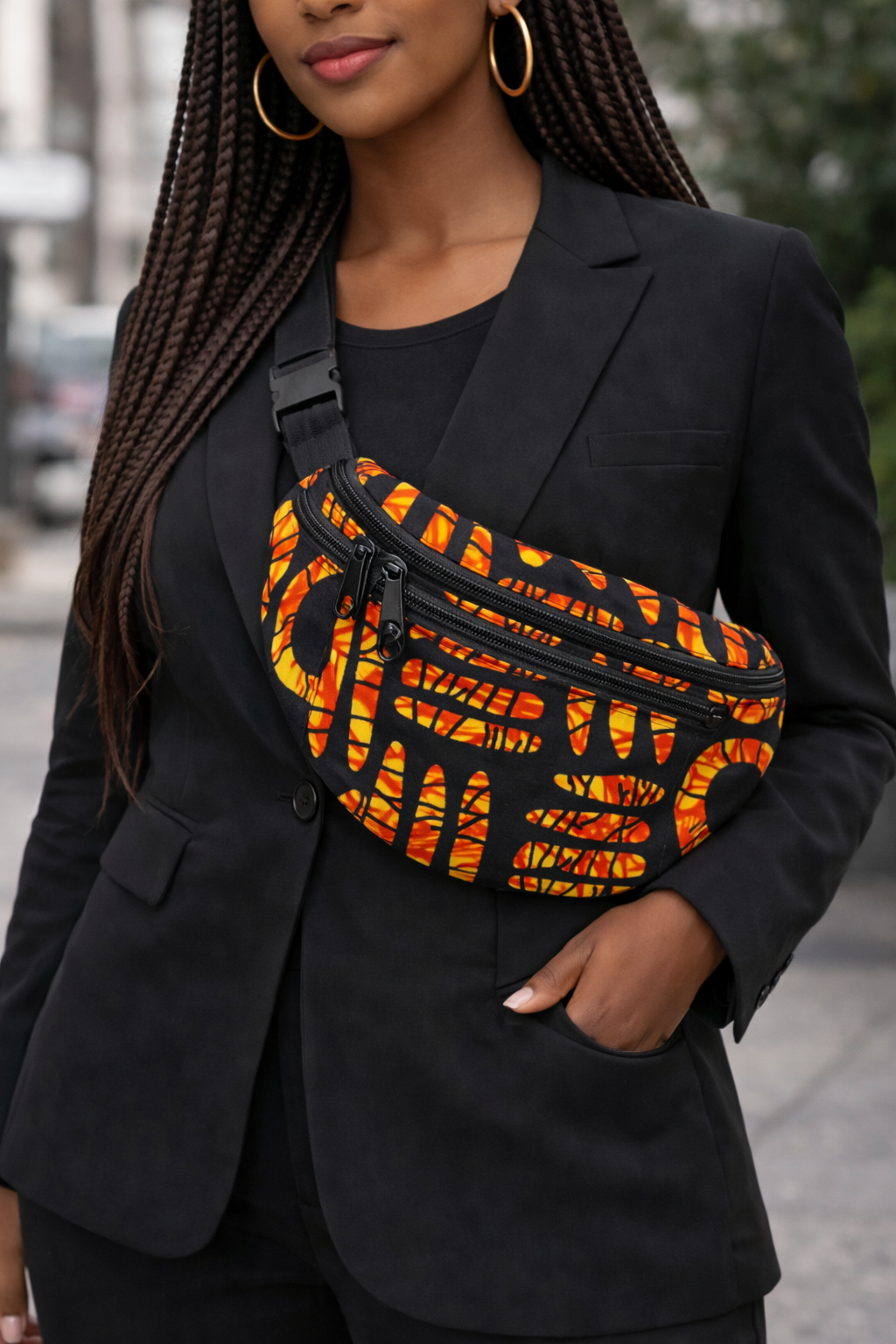 Sac banane Wax africain – Double zip, bandoulière réglable
