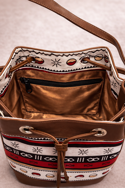 Sac seau Fati en wax africain – Sac à main femme élégant avec poche intérieure zippée