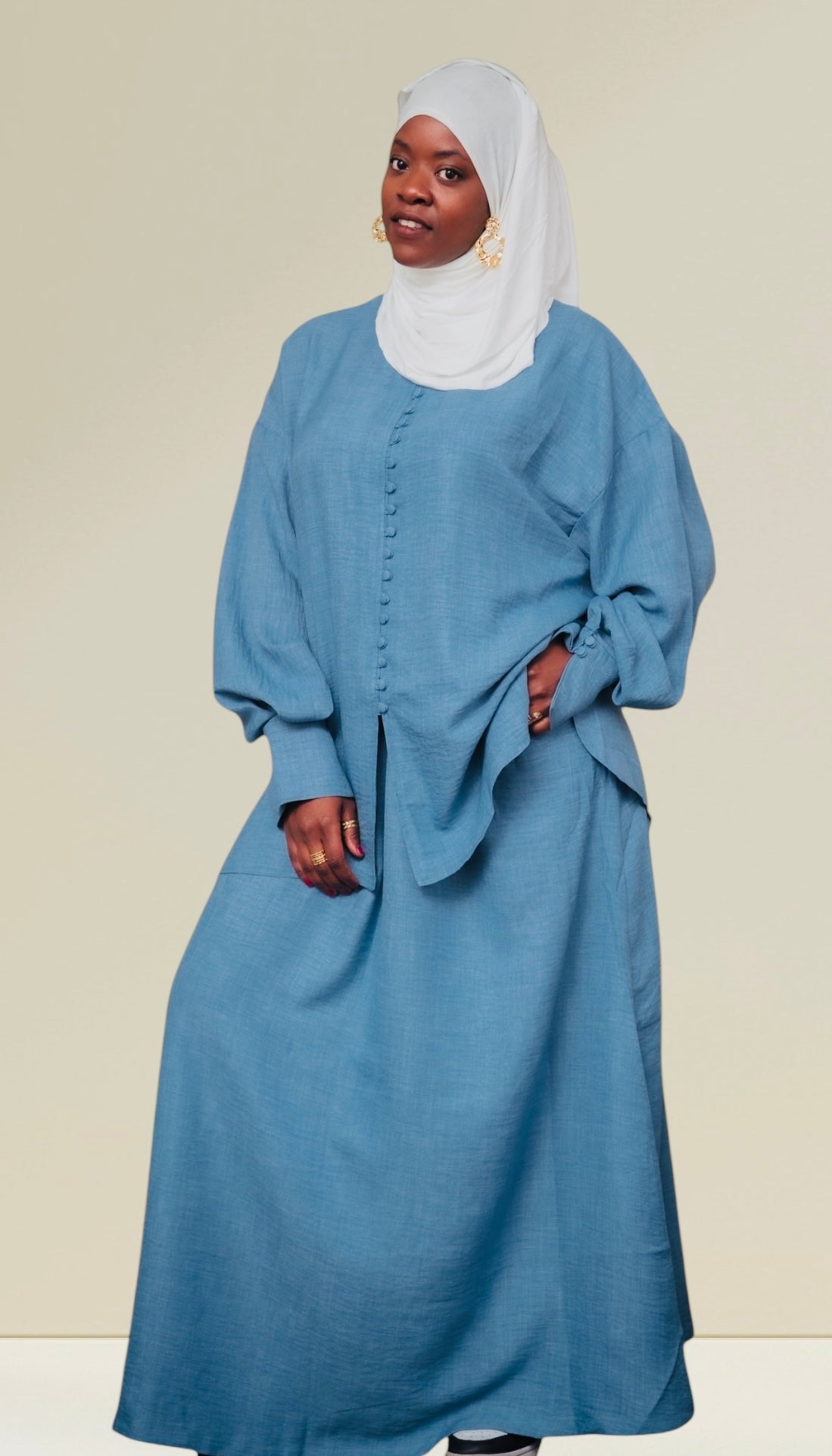Ensemble « Amalya » jupe et haut à boutons recouverts