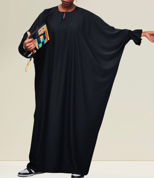 Abaya papillon poignets froncés tissu soie de médine premium