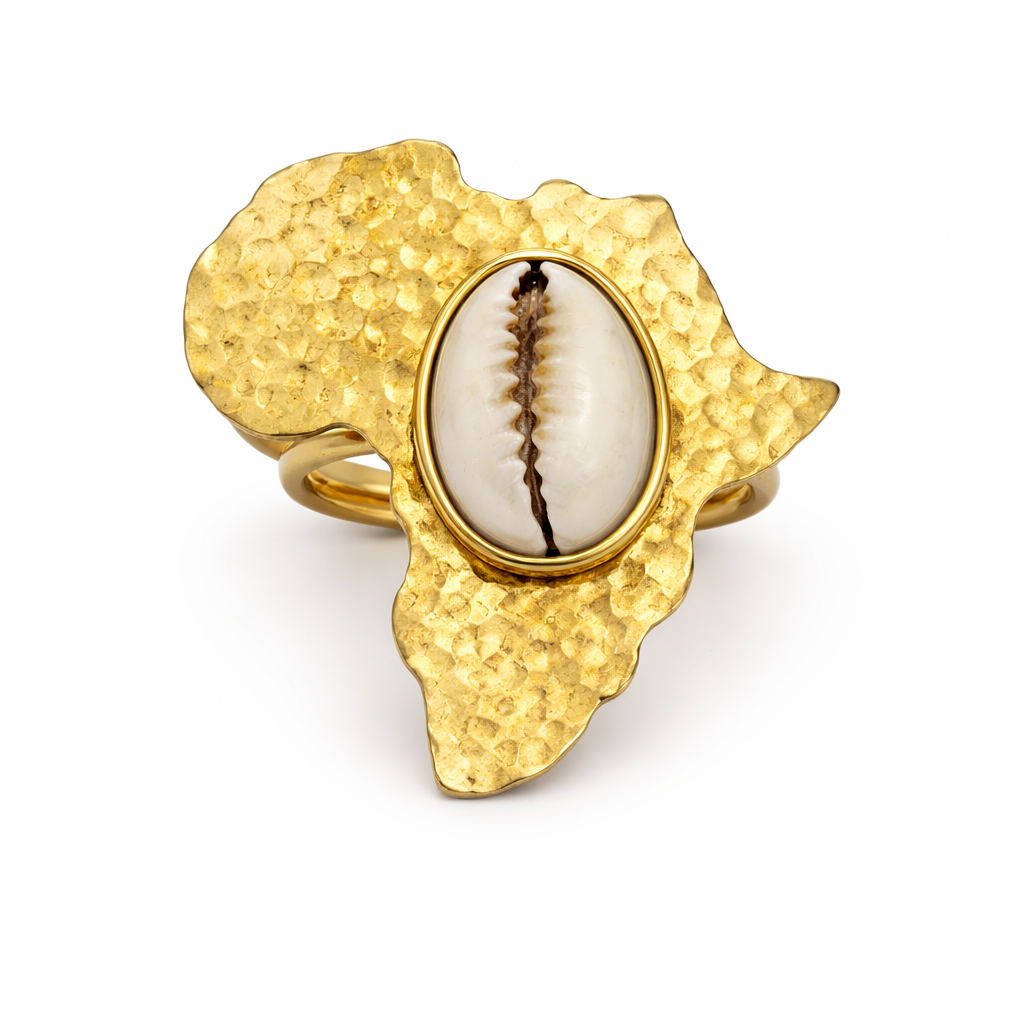 Bague Afrika – carte d’Afrique & Cauri