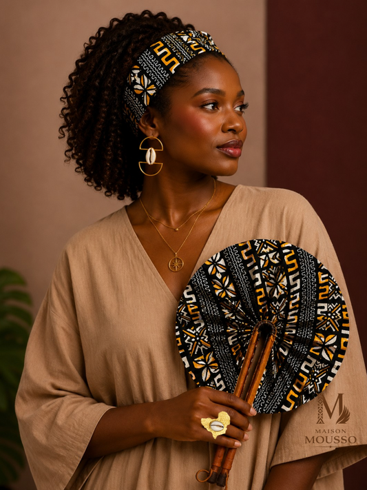 Éventail Artisanal & Bandeau Assorti en wax –