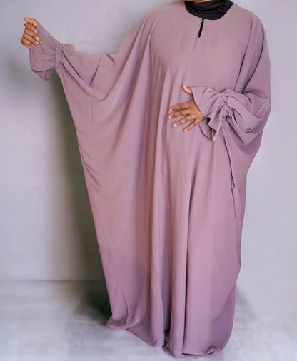 Abaya papillon poignets froncés tissu soie de médine premium
