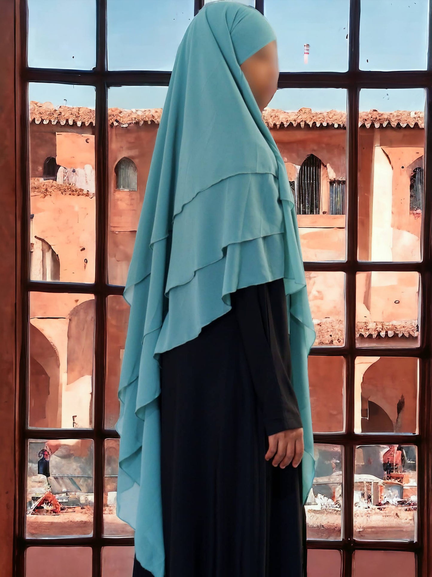 Khimar turquoise en mousseline