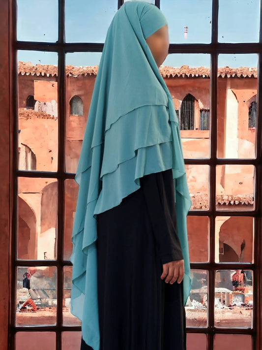 Khimar turquoise en mousseline