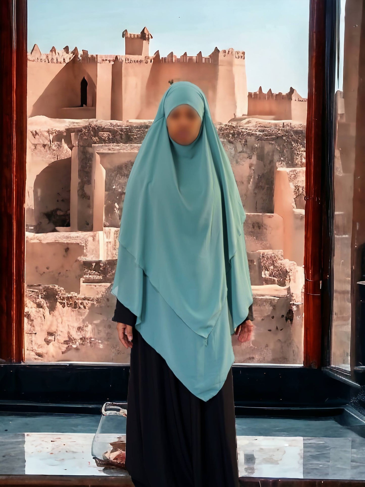Khimar turquoise en mousseline